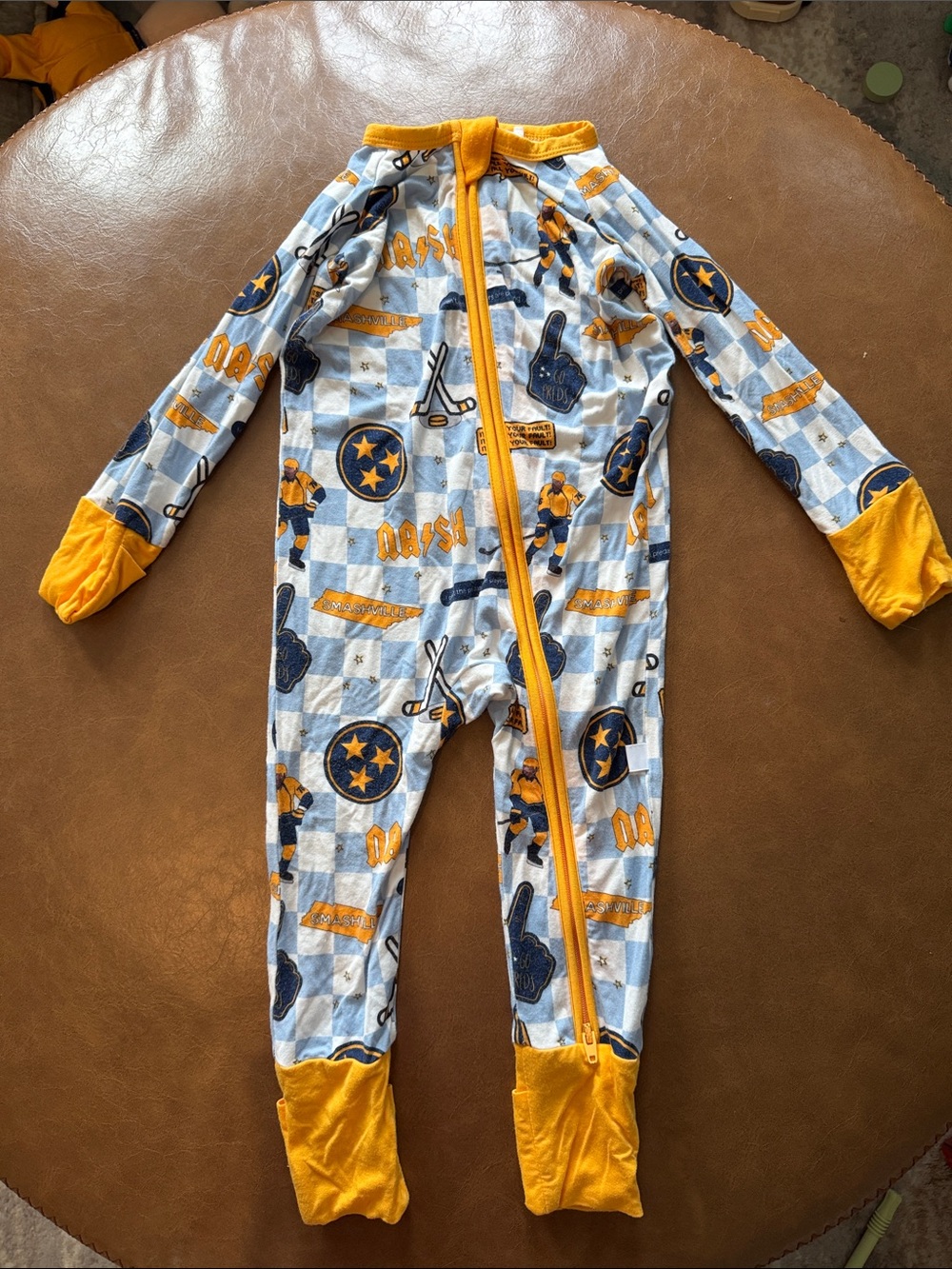 Blue and Gold Nashville Predators Hockey-Print Kids One-Piece Pajama
